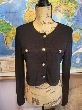 SHEIN Classic Black Cropped Button Jacket With Gold Buttons